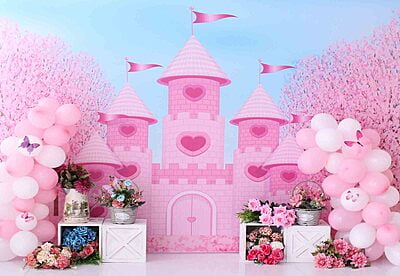 Fabric Backdrop - Pink Wonder Castle - 5x7 Feet