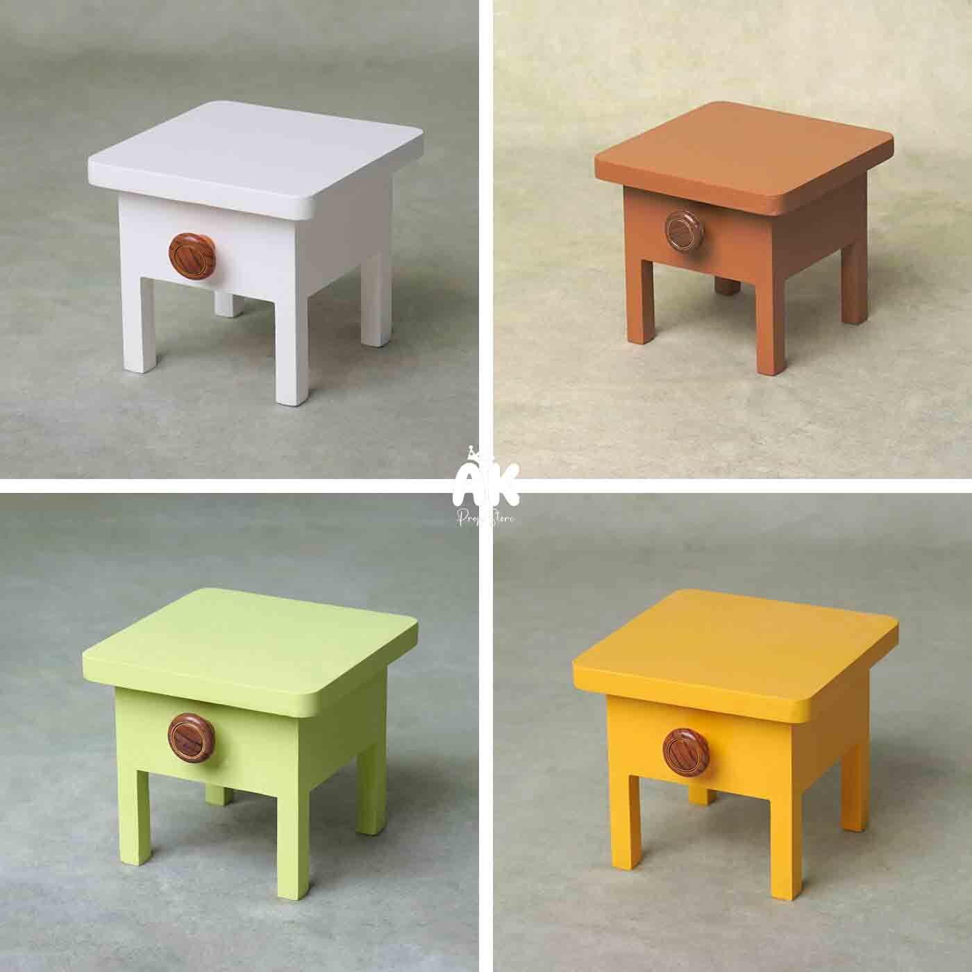 Mini Side Table V2 – Natural Wood Baby Photography Prop (19 × 19 × 17 cm)
