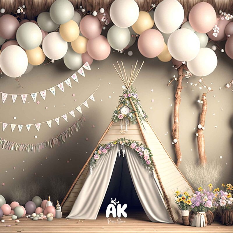 Fabric Baby Backdrop Teepee Time Party