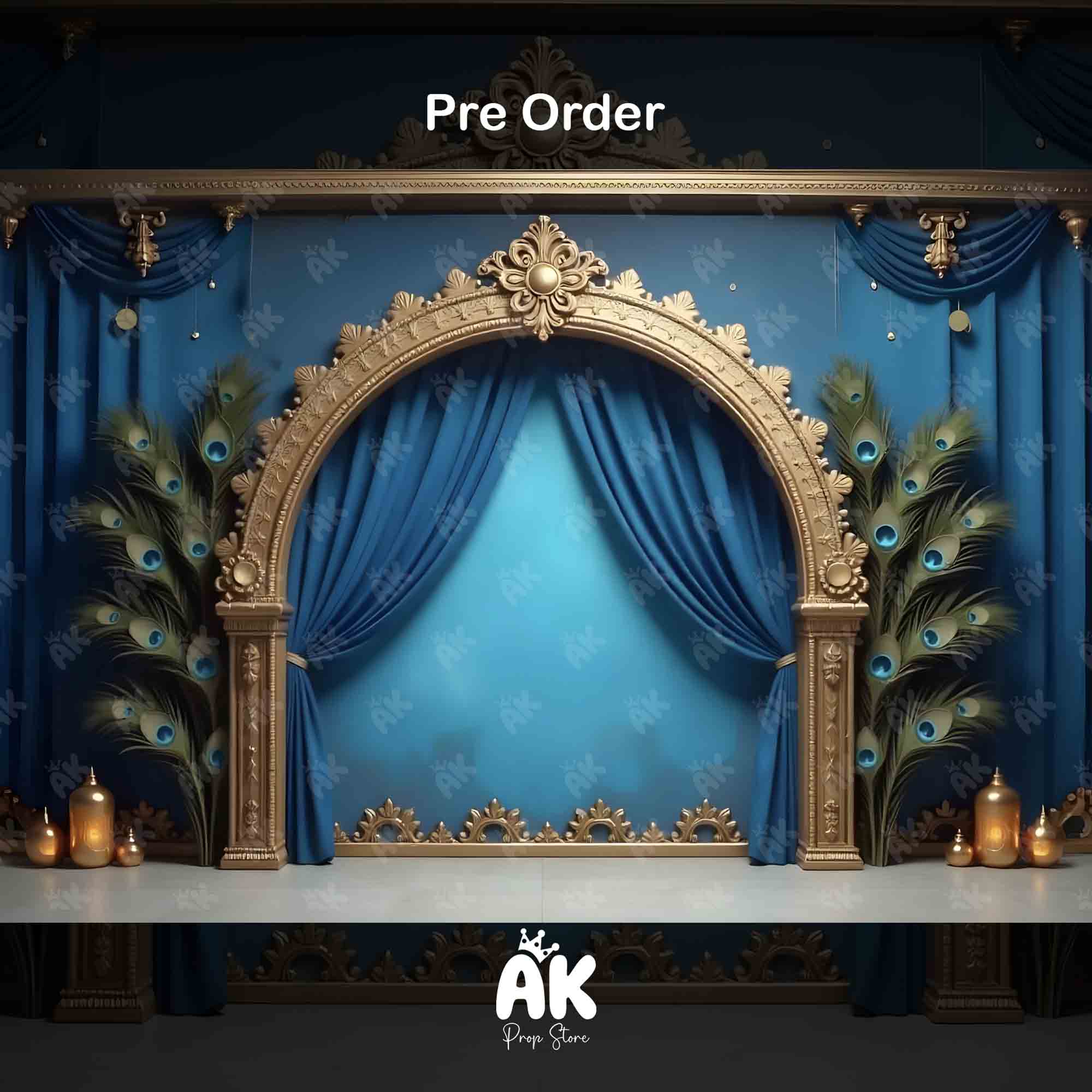 Blue Mayur Arch Fabric Backdrop – Pre-Order 5×6/5×7/5×8 ft | AK Prop Store